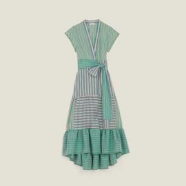 Striped Wrap Midi Dress at Sandro